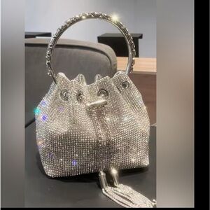 Silver rhinestone bag with chain strap and zipper closure #glamourous